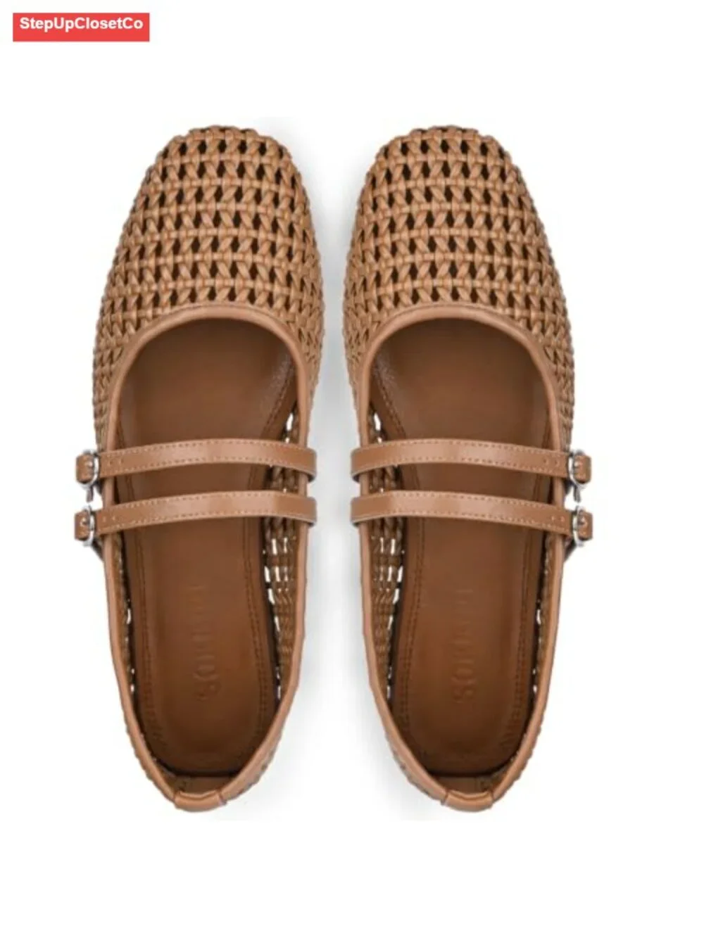Woven Mary Jane Flats Square Toe Ballet Shoes Dual Strap